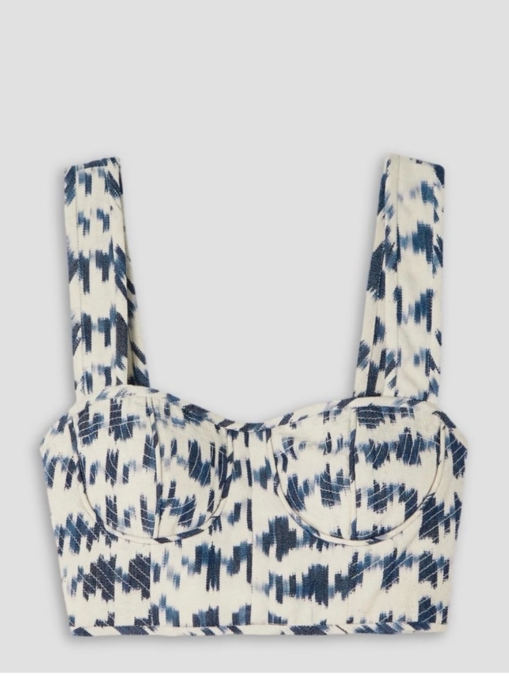 Ulla Johnson Blue and White Ikat Bustier Crop Top